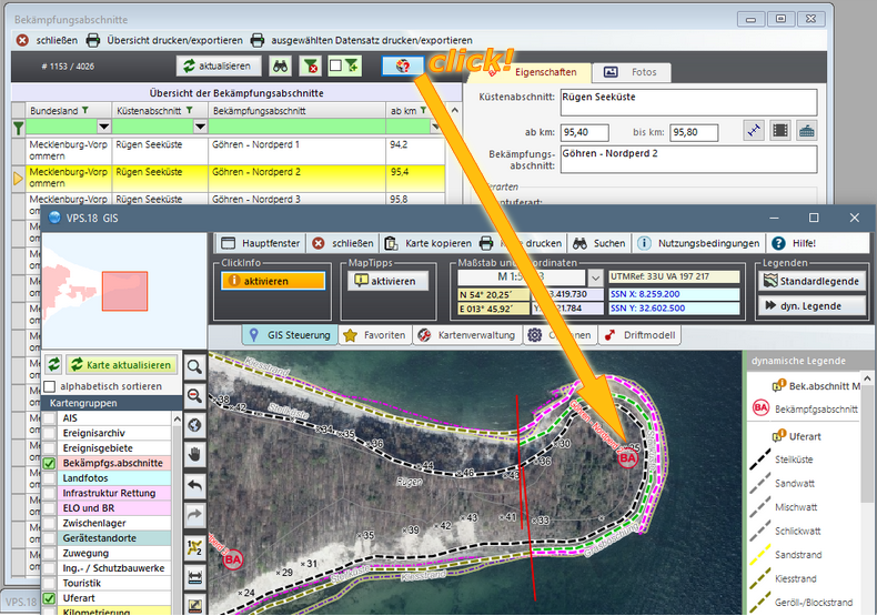 Screenshot of database and GIS